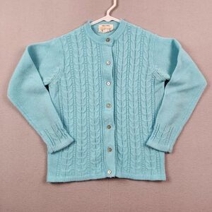 VINTAGE 70s Hand Loomed Acrylic Cable Knit Sweater Size Small S Blue